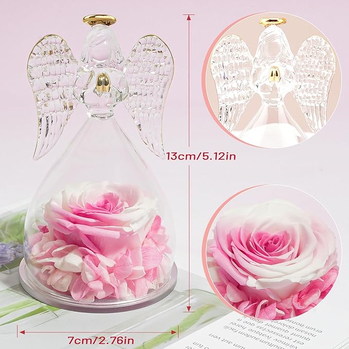 Miofula Preserved Flower Rose Birthday Gifts for Mom, Angel Figurines with Forever Real Rose Gifts for Her Mom Grandma, Angels Gifts for Mothers Day Christmas Anniversary Thanksgiving Birthday Gifts
