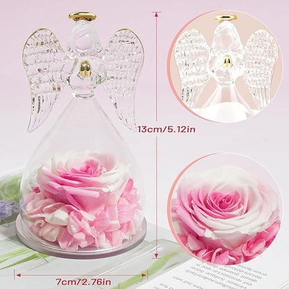 Miofula Preserved Flower Rose Birthday Gifts for Mom, Angel Figurines with Forever Real Rose Gifts for Her Mom Grandma, Angels Gifts for Mothers Day Christmas Anniversary Thanksgiving Birthday Gifts