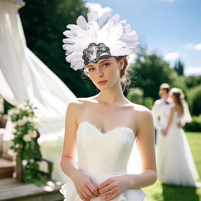Women's Carnival Feather Headpieces Sequin Headdress for Wedding Masquerade Party Cosplay Feather Headbands
