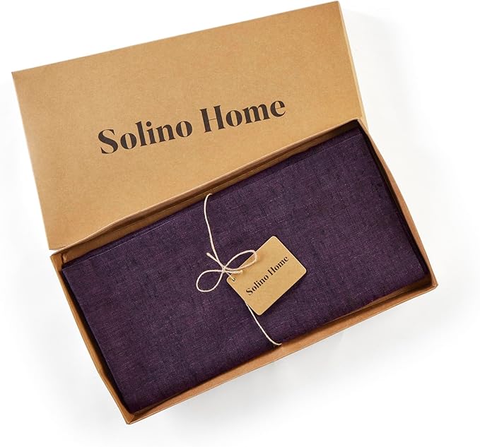 Solino Home Grape Linen Tablecloth 52 x 52 Inch - 100% Pure Linen Square Table Throw - Athena, Machine Washable Tablecloth for Fall, Autumn, Christmas, New Year