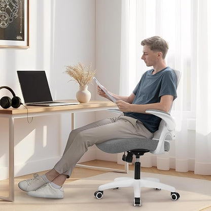NEO CHAIR Office Desk Chair Computer High Back Mesh Gaming Seat with Ergonomic Adjustable Comfy Flip-up Armrests Lumbar Support Height for Home (Grey)