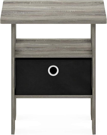 Furinno ANDREY Side Table, End Table, Night Stand with Open Shelves and Storage Bin, Bedside Table, for Living Room, Bedroom, French Oak