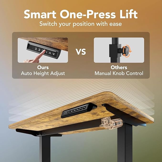 HUANUO 32" Small Electric Standing Desk Adjustable Height, 4 Memory Height Settings, Sit Stand Up Desk for Home Office & Computer Workstation, Vintage Brown