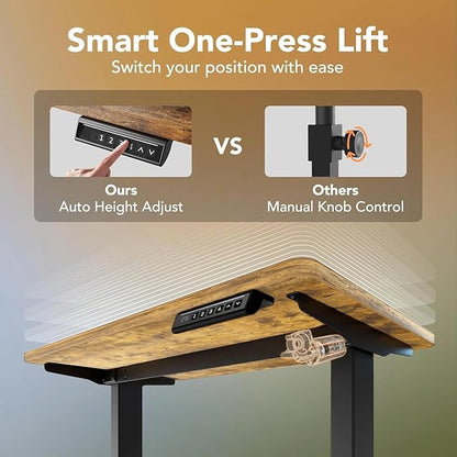 HUANUO 32" Small Electric Standing Desk Adjustable Height, 4 Memory Height Settings, Sit Stand Up Desk for Home Office & Computer Workstation, Vintage Brown