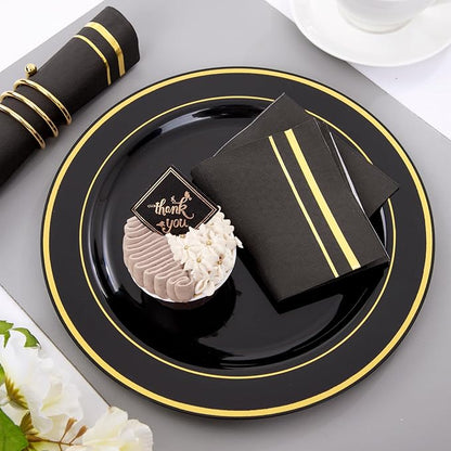 BUCLA 100-Count 3-Ply Black and Gold Napkins - Black Paper Dinner Napkins Disposable Premium Quality, Disposable Soft, Absorbent for Party, Wedding, Kitchen&New Year