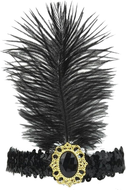 Feather Headpiece Sequins Headbands 1920s Flapper Showgirl Headpieces for Women Girls Carnival Party Accessories