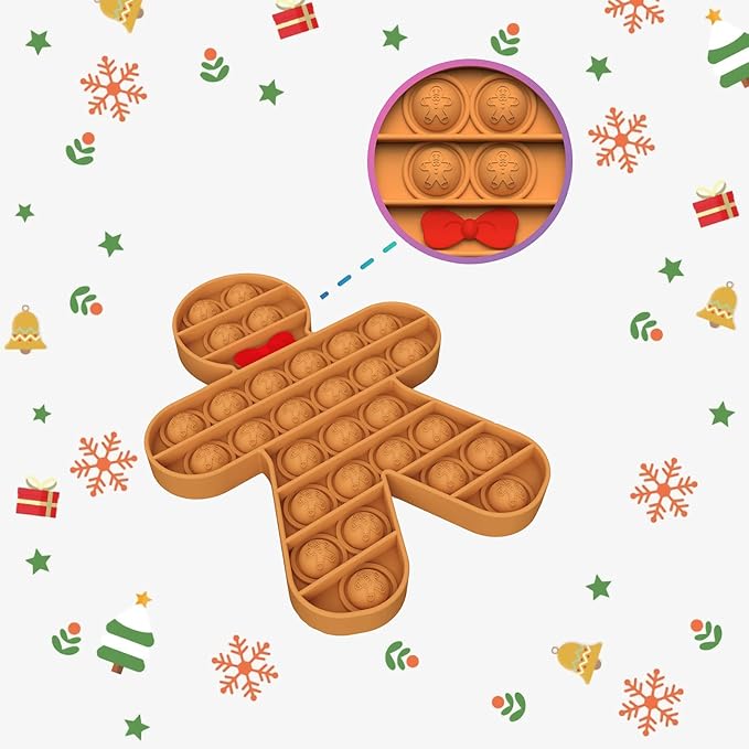 Christmas 2025 Silicone Bubble Press Toy Pack – Festive Holiday Stress-Relief Push-Bubble Sensory Toys with Santa Claus Gingerbread Man Tree, Gifts for Boys Girls Adult ADHD Party Decoration 3+