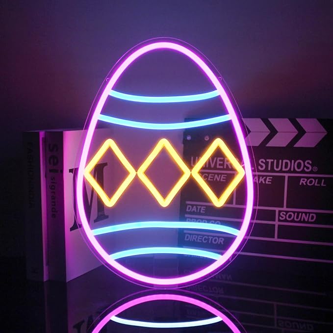 Easter Egg Neon Sign Happy Easter Neon Light Colorful Easter Eggs LED Signs for Wall Dimmable Neon Lights Signs Easter Decor Jesus Neon Wall Sign for Bedroom Easter Day Bar Party Decor