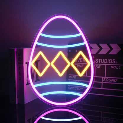 Easter Egg Neon Sign Happy Easter Neon Light Colorful Easter Eggs LED Signs for Wall Dimmable Neon Lights Signs Easter Decor Jesus Neon Wall Sign for Bedroom Easter Day Bar Party Decor