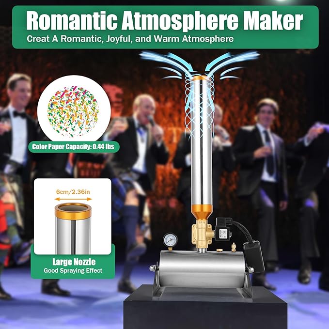 Confetti Machine, 2PCS 110V 150W Stainless Steel Professional Confetti Launcher Salute Cannon Machine Free Standing Adjustable Angle with Remote for Concerts Stage Weddings Parties