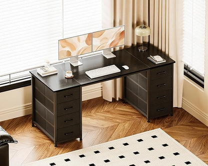 Casaottima 55 Inches Computer Desk with 8 Fabric Drawers, Modern Office Desk with Large Storage for Home Office, Study, Black