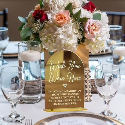 Acrylic Wedding Sign, Bridal Shower Decorations, Wish You Were Here Sign for Ceremony, Modern Font Table Signs, Gold Mirror Arched Acrylic Tabletop Signs for Wedding Reception and Event Party