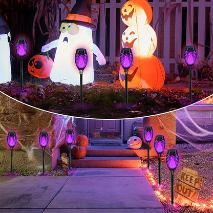 12Pack Halloween Yard Decorations, Purple Solar Halloween Lights for Outside Decor, LED Solar Flame Lights Outdoor for Yard Decorations, Waterproof Luces Solares Outdoor Decor for Patio Garden Pathway