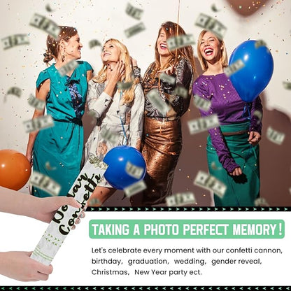 Confetti Poppers Prop Money Confetti Cannon 12 Pack Money Shooter Cannons with Mini 100 Dollar Bill 12 Inch Party Poppers Cash Cannon Bulk for Wedding Birthday Graduation Baby Gender Reveal Party