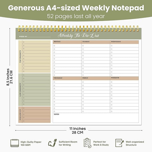 Weekly To Do List Notepad with 52 Undated Sheets（8.5"×11"）6 Pack - Undated Weekly Planner Notepad for Office Desk Accessories and Supplies - Forest Shades