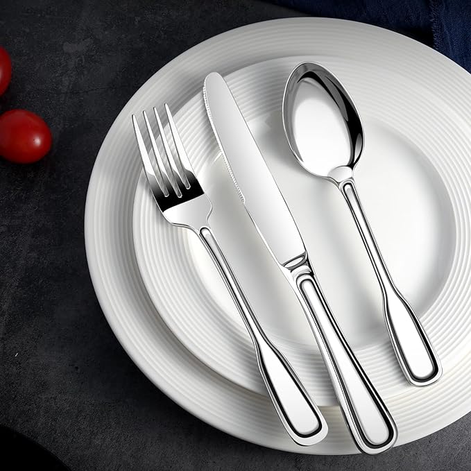 Silverware Set for 8, Stainless Steel Cutlery Set with Wide Handles, Mirror Polished Utensils Spoons and Forks Set, Dishwasher Safe (Silver, 40 Pieces for 8)