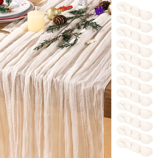 Ivory White Cheesecloth Table Runner 12 Pack Christmas Table Runners Boho Gauze 120 Inches White Cheese Cloth Table Decor for Xmas Holiday Season Parties Weddings Bridal Baby Shower