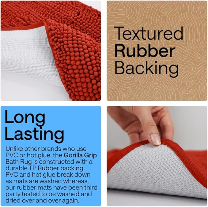 GORILLA GRIP Bath Rug Mat 60x24, Thick Soft Absorbent Chenille, Quick Dry Microfiber Mats, Rubber Backing, Machine Washable Shower Floor Rugs, Bathmat Runner, Bathroom Decor Accessories Sunset Orange