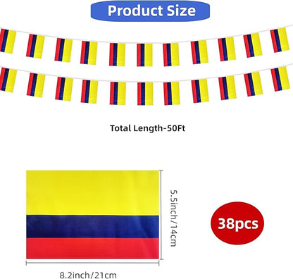 Colombia Small String Flags, 50 Feet 38 Pcs Colombian Pennant Banner Bunting Flags, Patriotic Events, Independence Day, Country Festival, Commemoration, Decorations (Colombia)