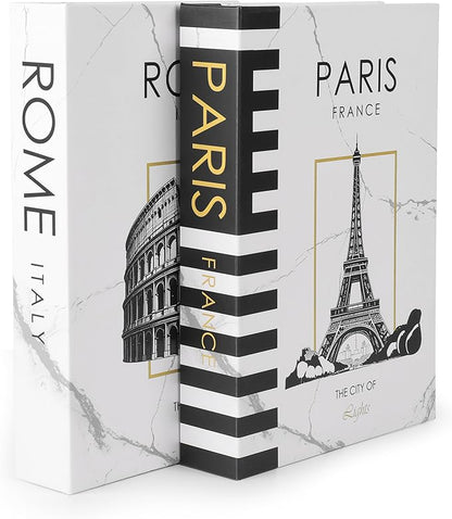 Decorative Book Pairs/Rome (White) Fake Books w/Hidden Storage for Coffee Table, Bookshelf or Mantle Decor w/Magnet Closure - Aesthetic Book Decor for Living Room, Bedroom, Entry Way, Keepsake