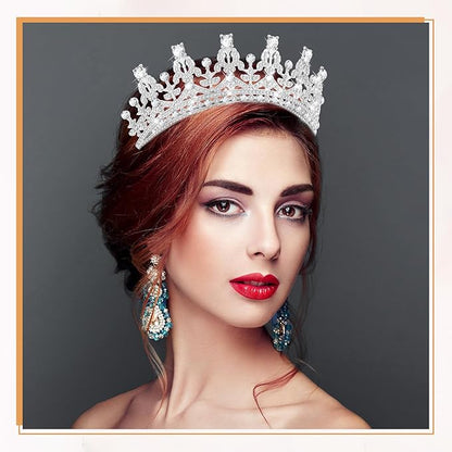 10 Pieces Crown Tiara for Women Crystal Headband with Comb Princess Rhinestone Queen Crown Bridal Hair Accessories Jewelry for Women Prom Birthday Party Wedding Gifts(Silver)