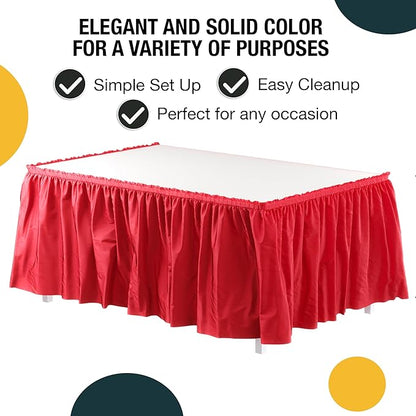 Exquisite Ruffle Table Skirt Red 12 Pack 14 Ft Long Table Skirts for Rectangle Tables 6ft Plus or Round Tables Skirts with Adhesive Strip for Gender Reveal Decor & Happy Birthday Parties