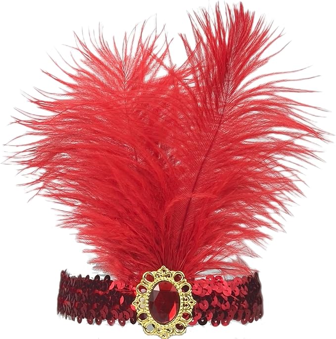 Feather Headpiece Sequins Headbands 1920s Flapper Showgirl Headpieces for Women Girls Carnival Party Accessories