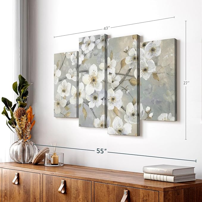 Elephant Stock Golden Garden Wall Art - Horizontal Canvas - 4-Piece Living Room Wall Decor - Leaves Painting Canvas Print - Gray and Beige Decor for Wall by Nan - 43" X 27"
