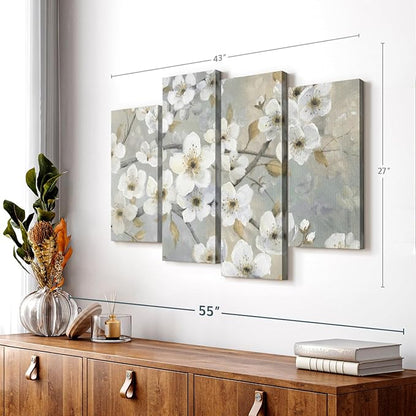 Elephant Stock Golden Garden Wall Art - Horizontal Canvas - 4-Piece Living Room Wall Decor - Leaves Painting Canvas Print - Gray and Beige Decor for Wall by Nan - 43" X 27"