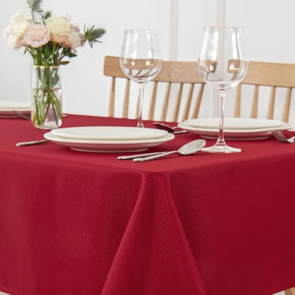 maxmill Textured Tablecloth Stain Resistant Waterproof and Wrinkle Resistant Washable Table Cloth, Fabric Table Cover for Dining Room and Outdoor Use, Rectangle 60 x 120 Inch, Red
