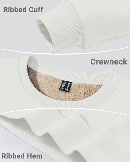 Boladeci Men's Full Sherpa Lined Crewneck Sweatshirts Heavy-weight Fleece Pullover Thick Thermal Long Sleeve Cotton