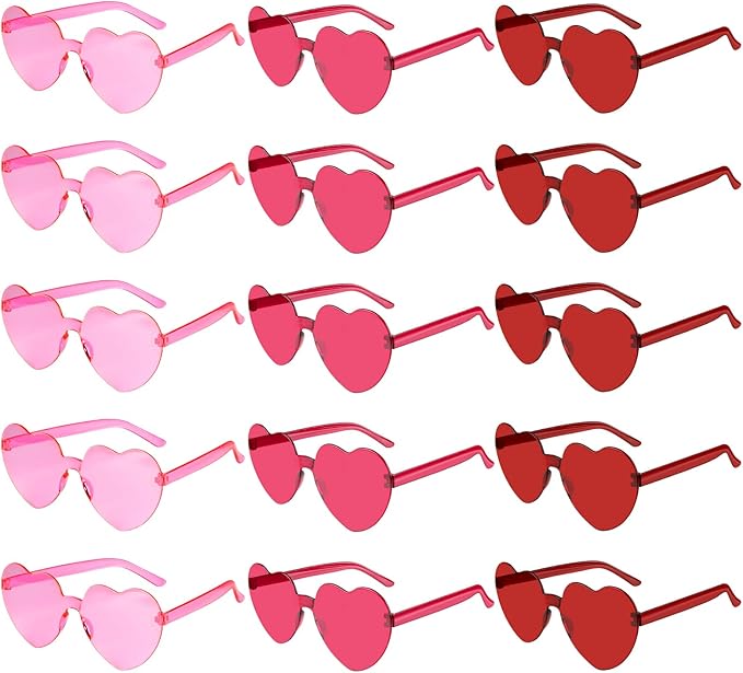 PLULON Heart Sunglasses for Women 5/12/25 Pcs, Heart Glasses Valentine Day Rimless Shaped Candy Color Fun Glasses Party Favor