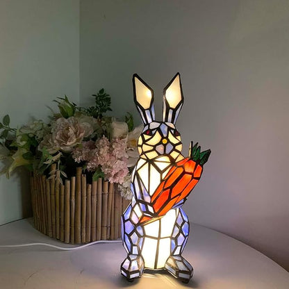 Bieye L10885 Rabbit Holds Carrot Tiffany Style Stained Glass Accent Table Lamp for Home Decor (Blue)