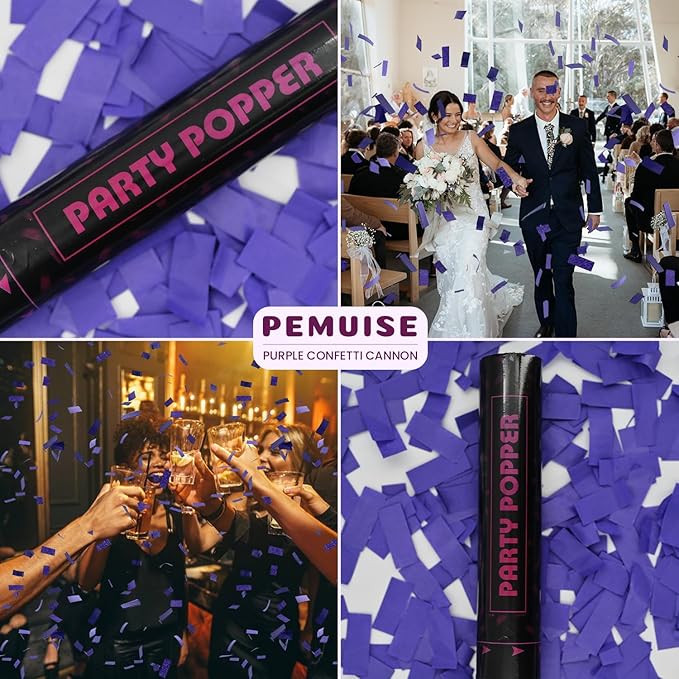Confetti Poppers Purple Confetti Cannon 12 Pack Party Poppers Biodegradable12 inch Wedding Party Confetti Bulk Streamer Confetti Cannon Launches up to15-25ft for Christmas Birthday Graduation New Year