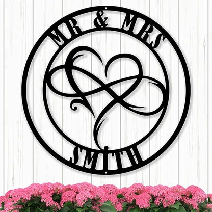 Custom Infinity Symbol Sign, Personalized Family Name Metal Signs, Name Sign Wall Hanging, Customized Couples Names Sign, Eternity symbol for Anniversary And Wedding Heart Metal Sign