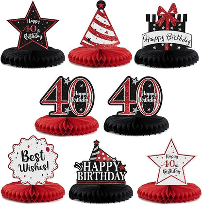 Happy 40th Birthday Decorations,40th Bday Red Glitter Shiny Stand Honeycomb Table Centerpieces - Cheers to Forty Years Old Birthday Party Photoprop Gift Sign.