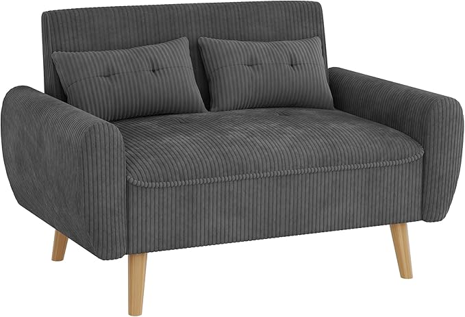 Shintenchi Small Modern Loveseat Couch Sofa, Mid Century Fabric Upholstered 2-Seat Sofa Couch Love Seats Furniture for Small Space, Dark Grey