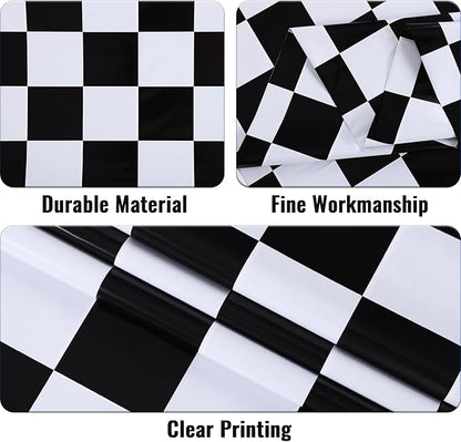 Kesfey 3 Packs Black and White Checkered Tablecloths 54 x 108 Inches Disposable Plastic Checkered Flag Racing Table Cover Waterproof Rectangle Race Car Table Cloth for Picnic Party Retro Celebration