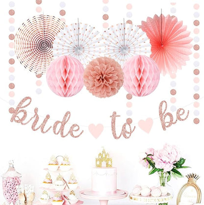 Light-Pink Rose-Gold Bachelorette Party-Decorations - 21pcs Baby Bridal Shower Banner Garland, Bride To Be Paper Streamers Lanterns,flower Tissue Pom Poms Fan Supplies,Wedding Backdrop Decor Huglony