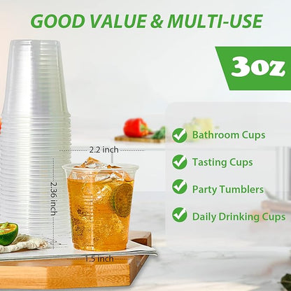 Lilymicky 1000 PACK 3 oz Clear Plastic Cups, 3 Ounce Disposable Plastic Bathroom Cups for Tasting, Drinking
