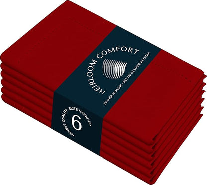 Red Cloth Napkins 18 x 18 Inch, 6 Pack - 100% Cotton, Soft, Durable, Absorbent, Washable - Hemstitch Mitered Edges - Perfect for Dinner, Parties, Events, Weddings, Everyday Use
