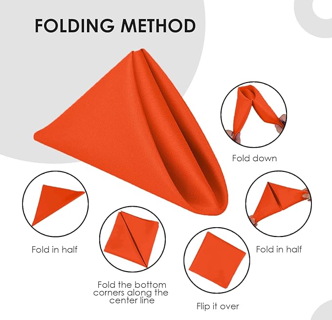 Orange Cloth Napkins Bulk (Pack of 24) - 100% Polyester Dinner Linen Napkins Cloth Washable & Reusable - Durable with Hemmed Edges - Ideal for Parties and Weddings (17x17 Inches)