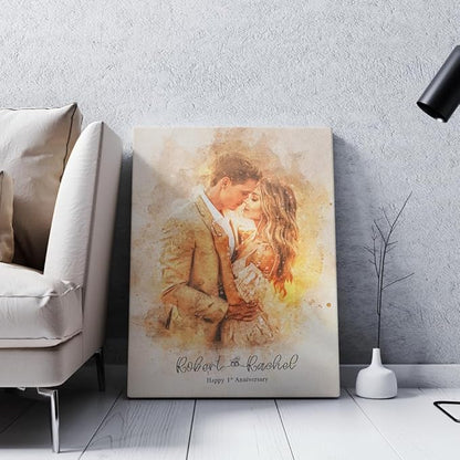 GABITA Personalized Wall Art for Couples, Anniversary Canvas for Couple Parent Grandparent, Watercolor Couple Portrait, Romantic Wall Decor, Wedding Keepsake