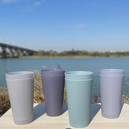 32 oz Plastic Cups Reusable, Unbreakable Plastic Tumblers set of 8, BPA Free Durability & Dishwasher Safe Eco-Friendly Drinks Cup for Kitchen, Home, Office, Outdoor (Grey Stone)