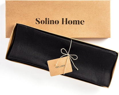 Solino Home Black Placemats Set of 4-100% Pure Linen Placemats 14 x 14 Inch for Fall, Autumn, Winter, Christmas, Holiday, New Year - Fete, Handcrafted and Machine Washable