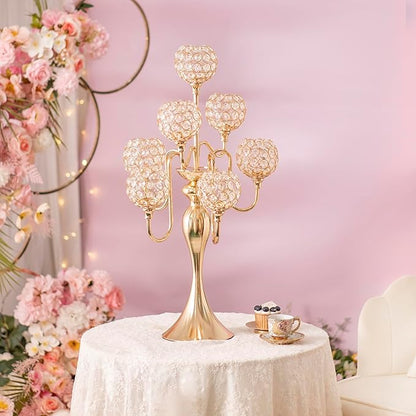 Candelabra Centerpieces for Table, Candle Holder for Table Centerpieces, 7Arm Tall Crystal Candelabra Candle Holder, Gold Centerpiece for Table Wedding Christmas Party Event