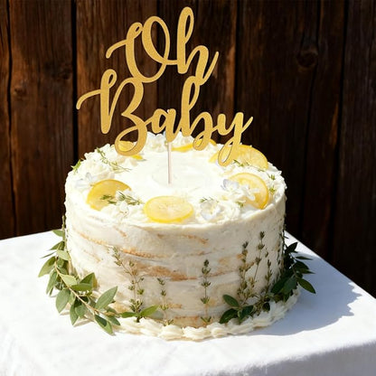 Gold Oh Baby Cake Topper - Golden Glitter Baby Shower Cake Topper, Gender Reveal Celebration Party Cake Decoration (Gold Oh Baby Cake Topper)