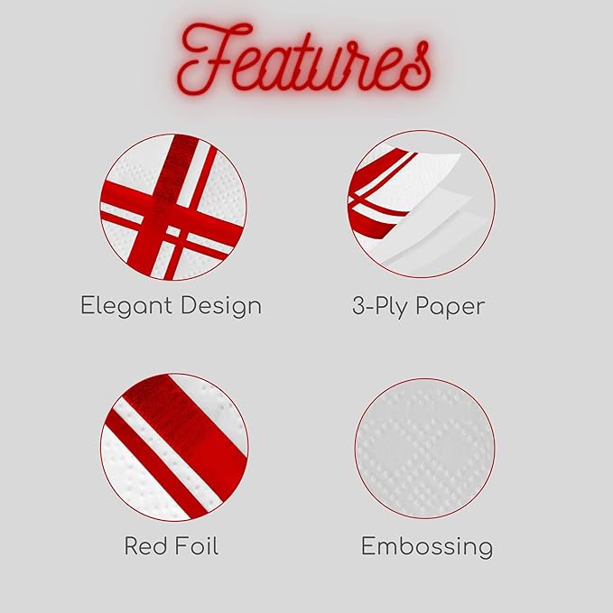 Red on White Cocktail Napkins - 100 Pack, 5" x 5", 3-Ply Paper - Style Name: Blissful Crossing