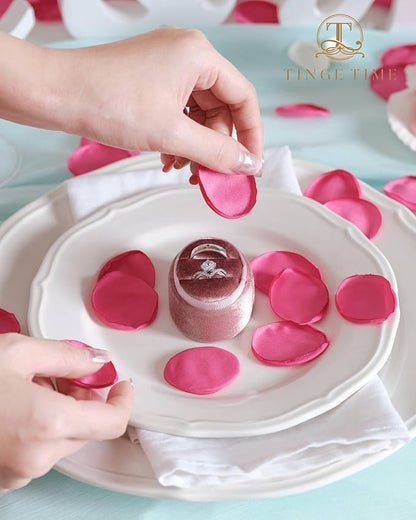 TINGE TIME Silk Flower Petals for Wedding Decoration - 200pcs Fake Rose Petals for Bridal Showers & Parties - Hot Pink