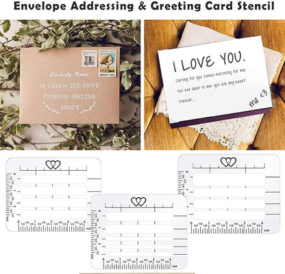 Straight Line Stencil Templates and Envelope Addressing Guide Set of 6, Line Drawing Stencil Lettering Guide, College Ruled 9/32" and 0.35" Spacing (Inch and cm)